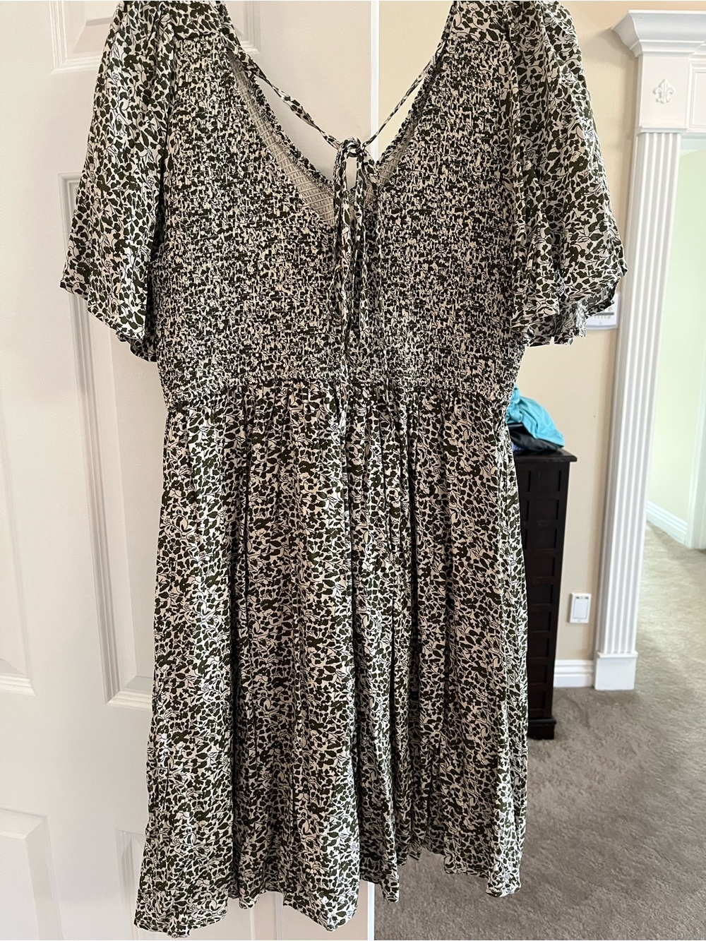 white birch Olive and Cream Floral Smocked Dress with Pockets - Picture 2 of 6